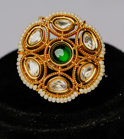Cocktail Green Pearl Women Ring - 24k Gold Plated Women Ring | The Jewellery Vault