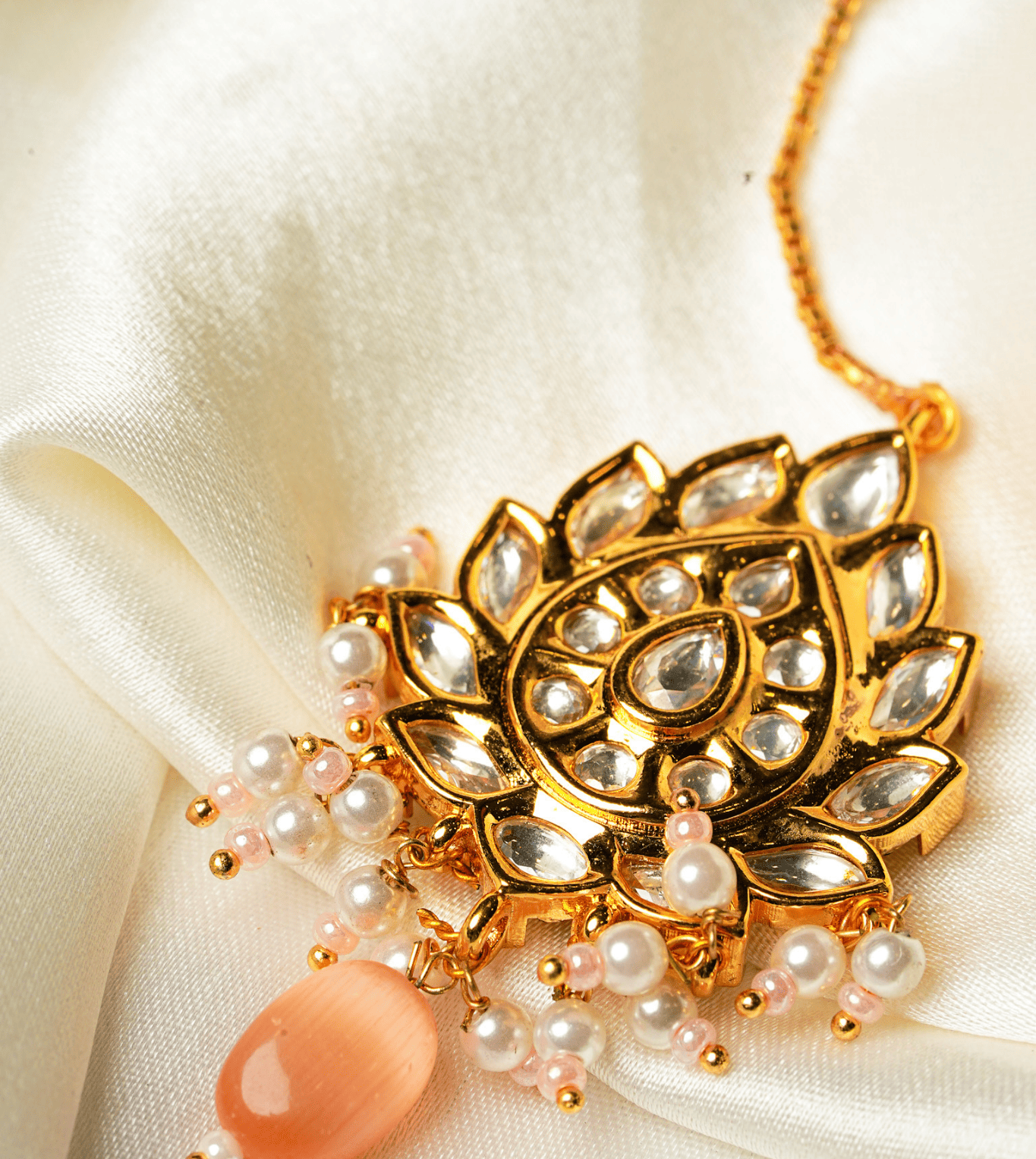 Maang Tika Unique Pearl Design - 24k Gold Plated maang tika | The Jewellery Vault