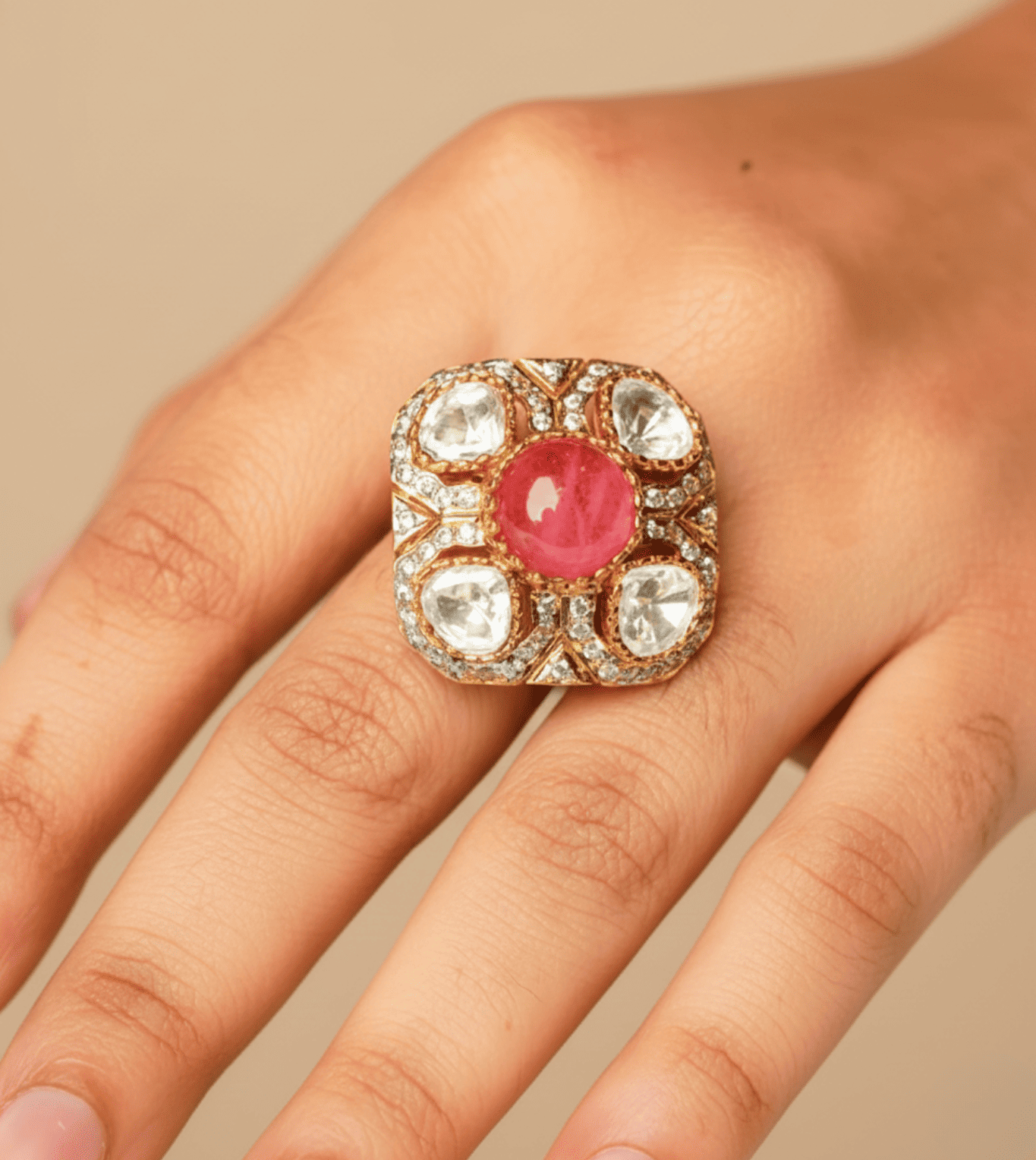 The Elmyra Square Stone Ring - 24k Gold Plated Women Ring | The Jewellery Vault