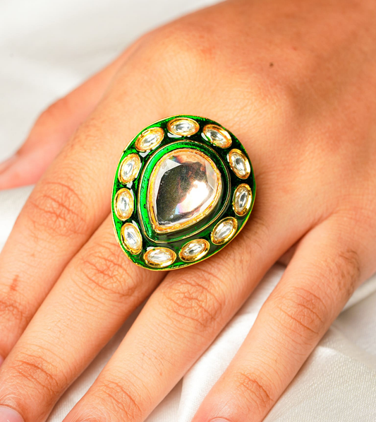 Pearl American White Teardrop Ring - 24k Gold Plated Women Ring | The Jewellery Vault