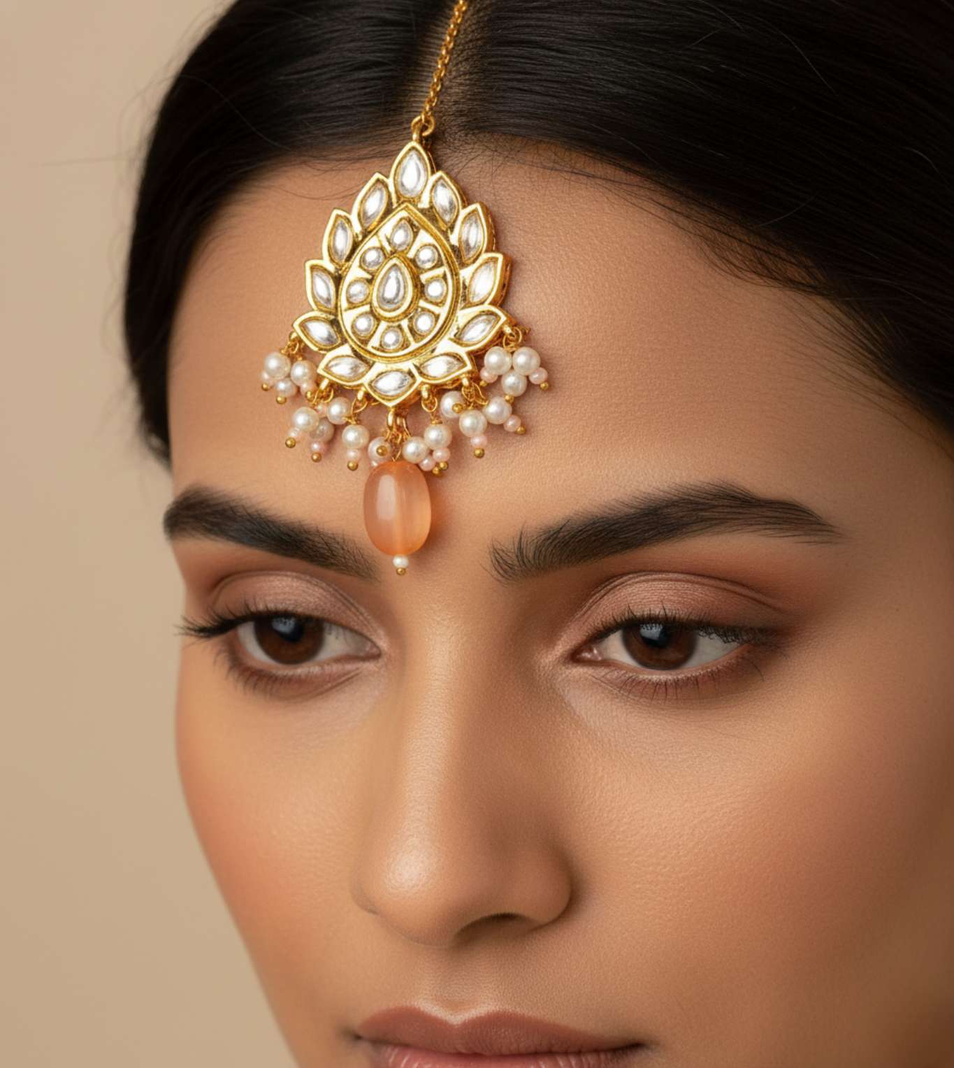 Maang Tika Unique Pearl Design - 24k Gold Plated maang tika | The Jewellery Vault