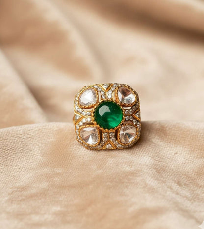Green American Zirconia White Ring - 24k Gold Plated Women Ring | The Jewellery Vault