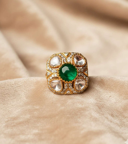 Green American Zirconia White Ring - 24k Gold Plated Women Ring | The Jewellery Vault
