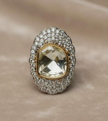 White Diamond Zirconia Cubic Ring - 24k Gold Plated Women Ring | The Jewellery Vault