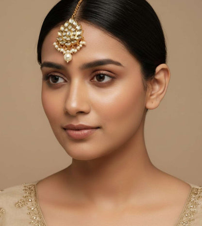 Maang Tika Leaf Design - 24k Gold Plated maang tika | The Jewellery Vault