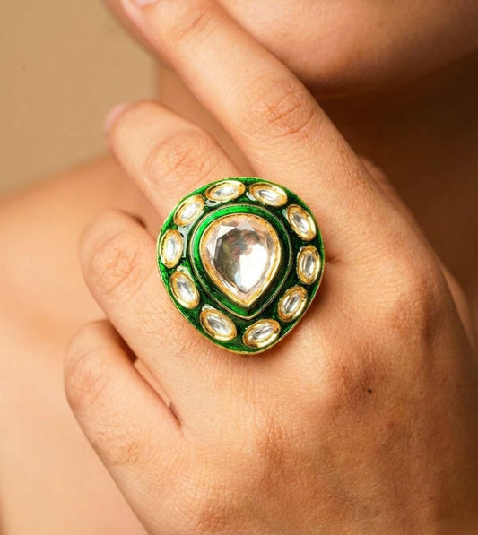 Pearl American White Teardrop Ring - 24k Gold Plated Women Ring | The Jewellery Vault
