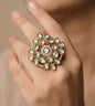 Gold Toned Zircon Stone Floral Ring - 24k Gold Plated Ring | The Jewellery Vault